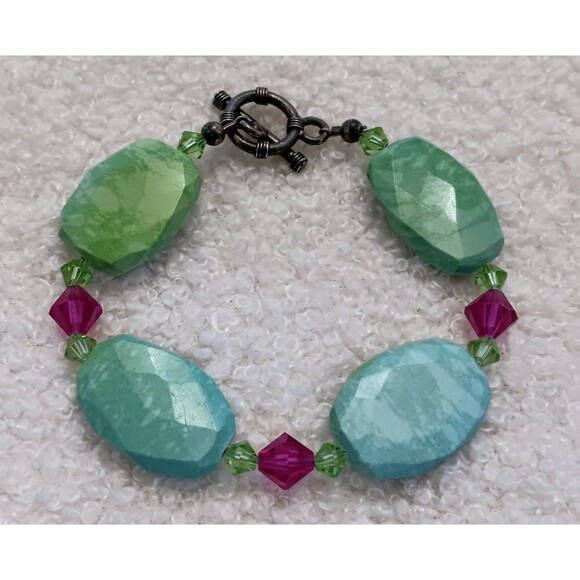 Unique Artisan Sterling Silver Blue Stone Bracelet 7 in - Picture 5 of 8